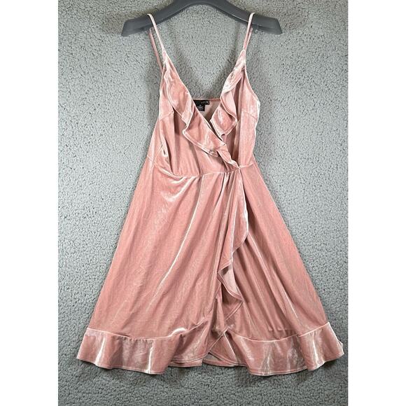 Aqua Dress Women M Pink Velvet Ruffled Sleeveless Made in U.S.A, Barbie Core - Picture 2 of 9